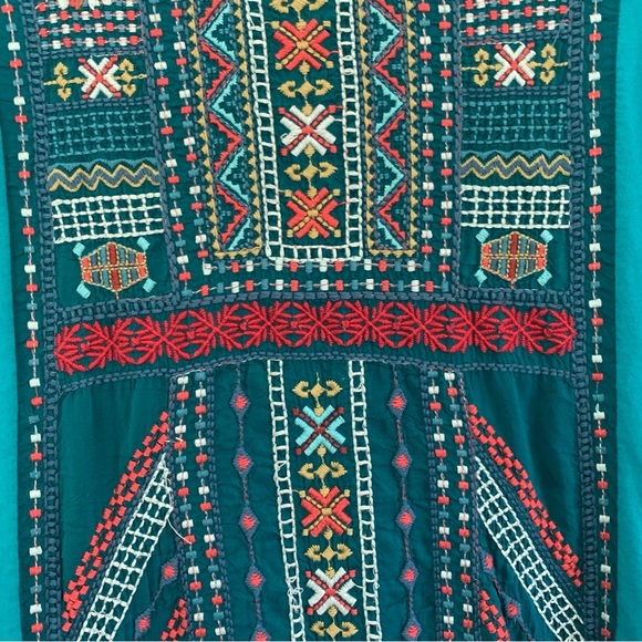 Johnny Was JWLA 3/4 Sleeve Embroidered Front Panel Tunic Top Boho Hippie Summer - Picture 3 of 15